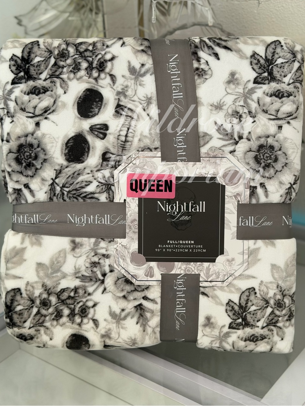 Nightfall lane Halloween Throw Blanket rose skull floral spooky gothic farmhouse
